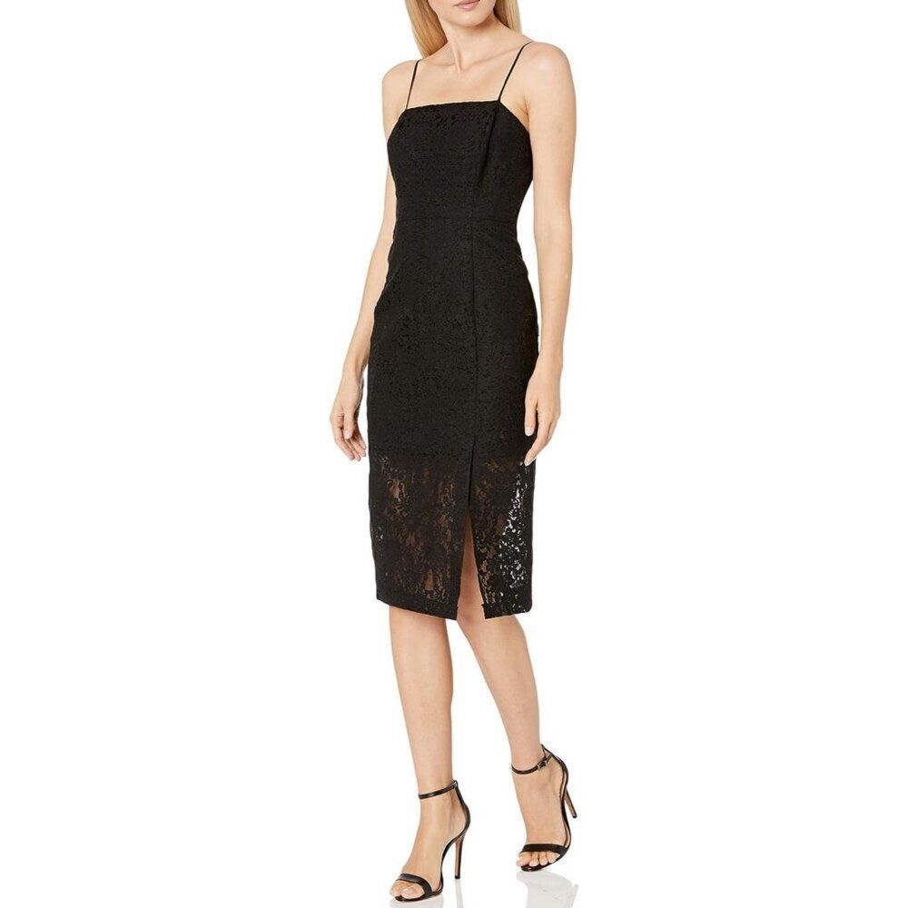 BCBGeneration Women Black Spaghetti Strap Lace Slip Midi Sheath Dress Size 0